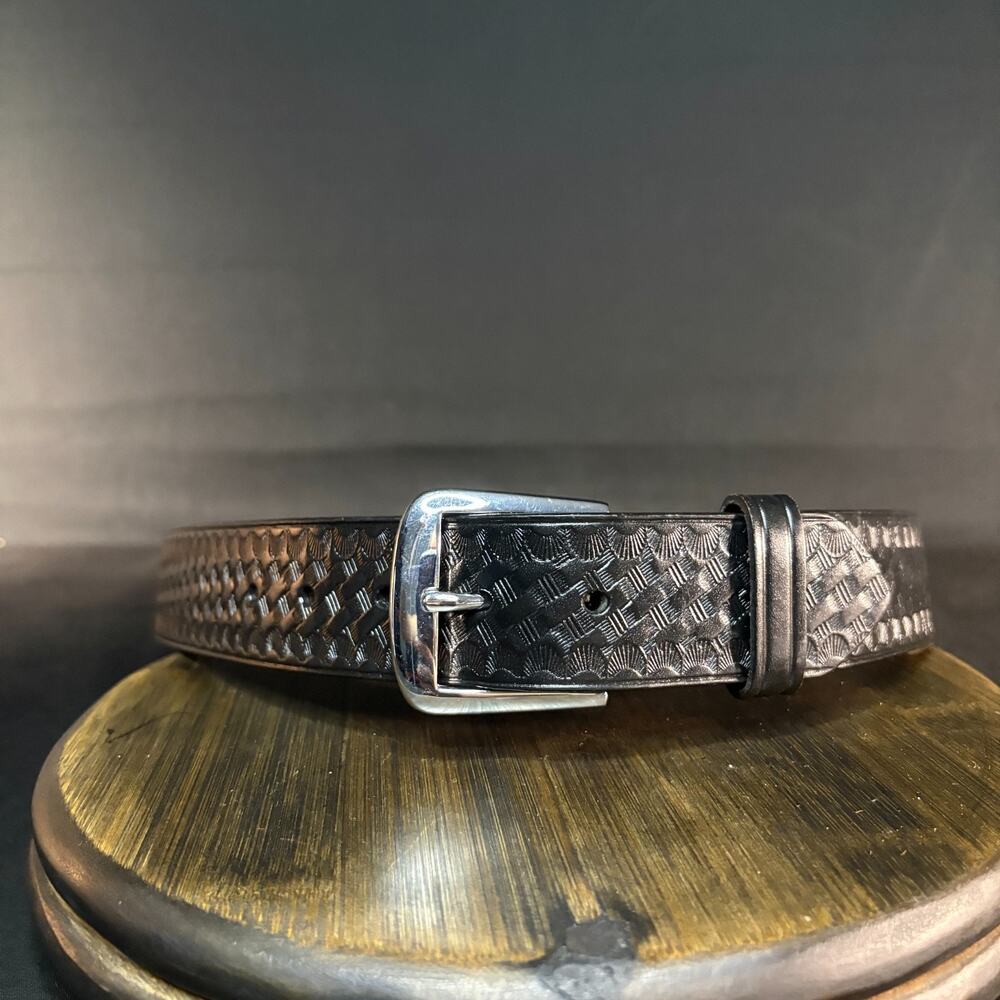 Premier Garrison Uniform Belt Size 30" Basketweave Black Leather Chrome PL1521TC